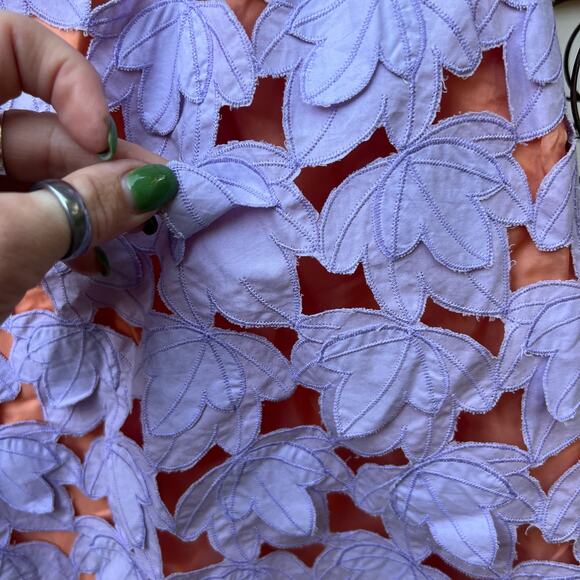 Milly of New York Purple Leaf Lace Applique Coral Underlay  Mini Skirt 3D Size 4 - Picture 5 of 8